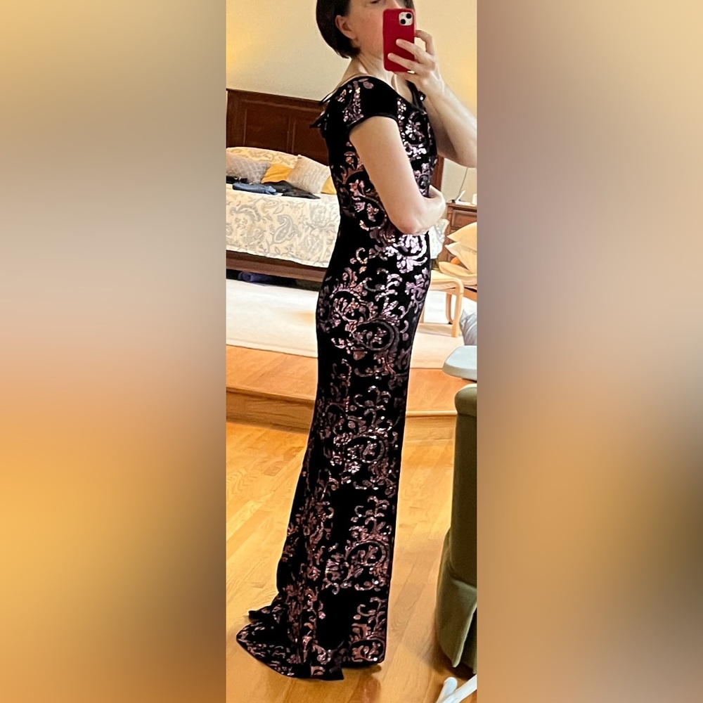 Eliza J. Black 💗 Velvet & Pink Sequin Sleeveless Gown Formal Maxi Dress Sz 6 - Picture 14 of 14